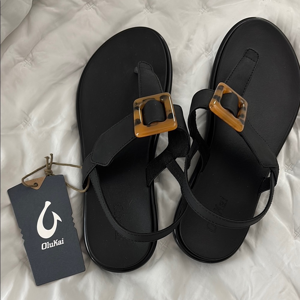 Olukai Black Sandals with Buckles